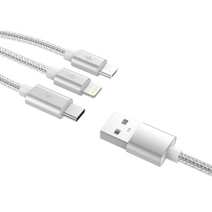 สายชาร์จข้อมูลแบบเร็ว 3-in-1 แบบถักไนลอน ชนิด Type-C USB สำหรับอุปกรณ์ Apple และ Android - Product Image 1