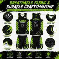 Ensemble de maillots de basket-ball sur mesure, taille plus, noir et vert, sublimation, vêtements de basket-ball OEM pour les clubs, ensemble uniforme, 100% polyester