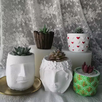 J2111 Moule en silicone pour pot de fleurs, vase, ou pot de plantes, pour la fabrication artisanale de bougeoirs, pots de fleurs, ou pots en résine, béton, ou ciment, avec motifs tête humaine ou visage de fille
