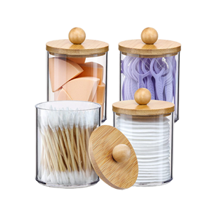 Scatola Portaoggetti in Acrilico PS dal Design Moderno con Coperchio in Bambù, Organizzatore per <span class=keywords><strong>Trucchi</strong></span> da Bagno, <span class=keywords><strong>Porta</strong></span> Dischetti di Cotone e Bastoncini, Rotondo 1-3L - Product Image 1