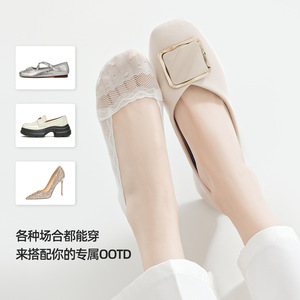 Chaussettes invisibles à dentelle Printemps/Été 2026, chaussettes bateau en coton, chaussures simples pour femmes, talons hauts, adhésif à points circulaires - Product Image 3