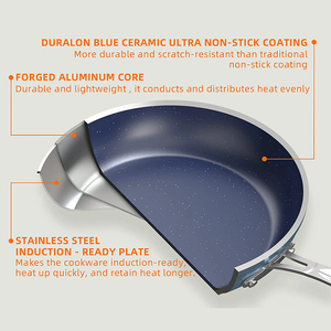 Batterie de cuisine 12 pièces en céramique bleue antiadhésive avec couvercles en verre et poignées en acier inoxydable, compatible gaz et induction – Offre spéciale - Product Image 3