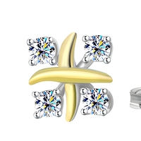 Boucles d'oreilles en argent S925 avec croix en moissanite assortie aux couleurs pour femmes, boucles d'oreilles clous en moissanite à quatre diamants de luxe léger pour femmes