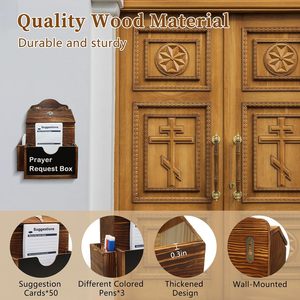 Boîte de dons en bois avec fente et serrure, boîte à suggestions en bois avec 50 cartes de suggestion, urnes de vote avec tableau noir - Product Image 6