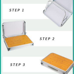 LIHENG <span class=keywords><strong>Table</strong></span> de pique-nique portable en aluminium Design moderne <span class=keywords><strong>Table</strong></span> <span class=keywords><strong>pliante</strong></span> en <span class=keywords><strong>bambou</strong></span> pour <span class=keywords><strong>camping</strong></span>, barbecue et repas simple. - Product Image 3