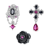 Vente en gros d'usine - Charmes en argent sterling 925 de style gothique vintage, perles de fleurs noires, adaptées aux bracelets et joncs pour femmes