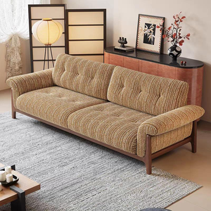 Sofá de Tela Acolchado de Estilo Moderno de Mediados de Siglo, Tres Plazas, Patas de Madera, Brazos Enrollados, Estilo Chesterfield, para Sala de Estar - Product Image 6
