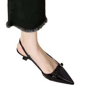 Sandales à talons en cuir verni à bout pointu style français 2026 Nouveauté, Sandales rétro élégantes à talon fin et dos nu pour femme - Product Image 5