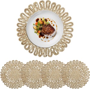 Natural Non-Slip Polyester/Cotton Eco-Friendly Placemats <b>Set</b> <b>4</b> Braided Border Handmade Farmhouse Boho <b>Dining</b> Wedding - Product Image 1