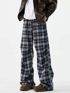 Pantalon de survêtement à carreaux personnalisés pour hommes, jambe large grande taille, pantalons longs de créateur d'automne, pantalon de survêtement baggy en tissu de flanelle pour hommes - Product Image 6