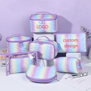Nuevo Set de Bolsas de Maquillaje en Forma de Corazón, Bolsa de Aseo con Degradado de Color, Estuches Cosméticos Personalizados con Logotipo - Product Image 1