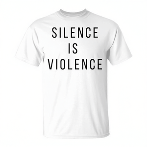 Camiseta Silence Is Violence Blanca Unisex para Adultos Cuello Redondo Manga Corta Promocional - Product Image 3