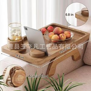 Acacia Wood <b>Sofa</b> <b>Armrest</b> Tray 40x25x2cm Cup Holder Foldable Living Room Lazy Table - Product Image 2