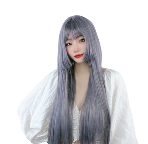 Nueva Peluca Larga y Lisa de Encaje Completo para <span class=keywords><strong>Mujer</strong></span>, Estilo Europeo Americano, con Flequillo Recto, Corte Princesa, Cabello <span class=keywords><strong>Gris</strong></span>, Puede Permanecer Rizado/Tinteado, Resistente a Altas Temperaturas - Product Image 3