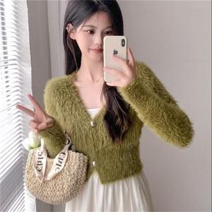 Bestseller Damen Crop-Top Pullover Herbst Langarm Slim Fit Gestrickter Knopf-Cardigan mit Offener Front Flauschige Kurze Oberteile für Damen - Product Image 2