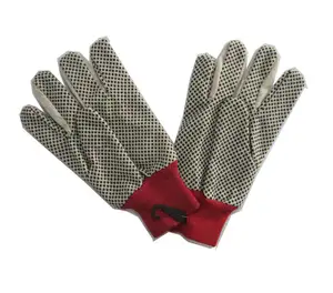 Wholesale cotton protection work gloves with PVC dots plain cloth gloves canvas work safety garden gloves