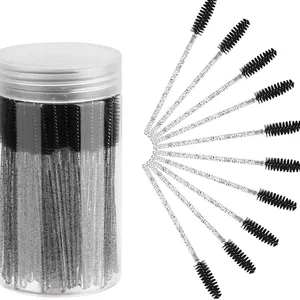 100 adet tek kullanımlık kirpik fırçası kirpik/kaş plastik wands maskara fırçaları için kristal biriktirme kirpik fırçası