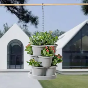 Maceta de fresa apilable para jardín, maceta de plástico, plantas, torre de jardín de 5 niveles Vertical - Product Image 4