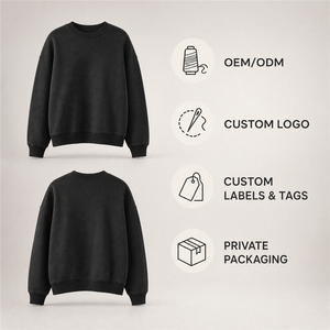Sudadera Clean Essential Oversized de Cuello Redondo, 100% Algodón Tejido, Color Negro Sólido, Estilo Minimalista, para Otoño - Product Image 3