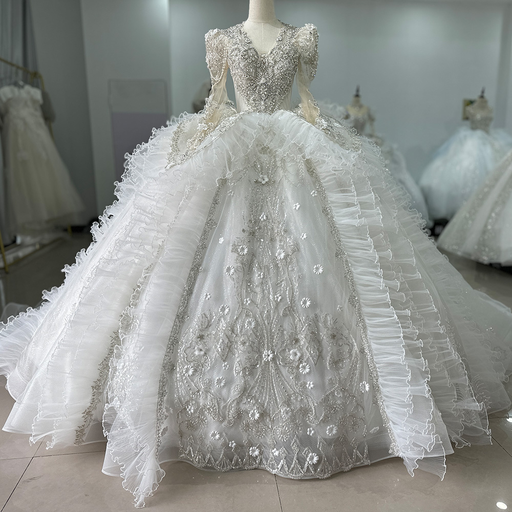 Jancember XS045 Luxury V-Neck Puffy Empire Ball Gown Wedding