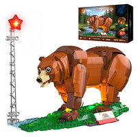 JMBricklayer Nouveauté : Ensemble de blocs de construction Ours grizzly de Californie avec éclairage, 1060 pièces, modèle animal en briques, jouet décoratif de collection