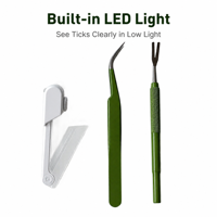 Kit portable de suppression des tiques en acier inoxydable avec LED, 3 pièces, comprenant des pinces courbées à 45 degrés et un outil en Y pour l'élimination des tiques en basse lumière chez les animaux de compagnie