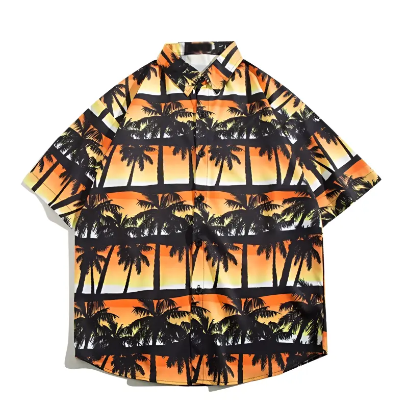 선셋 코코넛 트리 하와이안 셔츠 남성용 인쇄 그래픽 꽃 남성 여름 하와이안