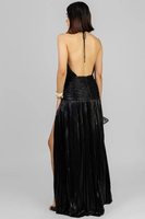Robe de bal longue plissée métallique fendue à lacets dos nu sans manches pour femmes européennes et américaines, modèle 8155