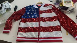 Chaqueta con cremallera frontal de manga larga de lentejuelas para mujer brillante con puños acanalados Bandera de EE. UU. Ropa de abrigo con lentejuelas para el 4 de <span class=keywords><strong>julio</strong></span> - Product Image 6