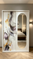 Armoire à 2 portes coulissantes en acier au design moderne avec un imprimé floral élégant et un miroir de pleine longueur pour la chambre à coucher