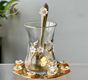 ชุดแก้วกาแฟทรงหรูบางเฉียบเคลือบทองคำแบบใหม่ปี 2026 สไตล์ตะวันออกกลาง ชุดน้ำชาตุรกี แก้วแก้วใส 6 ใบ - Product Image 4