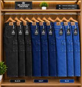 Pantalones Cargo de Mezclilla Tejida para Hombre con Diseño Moderno, Pantalones Casuales Elegantes con Múltiples Bolsillos para Uso Diario - Product Image 3