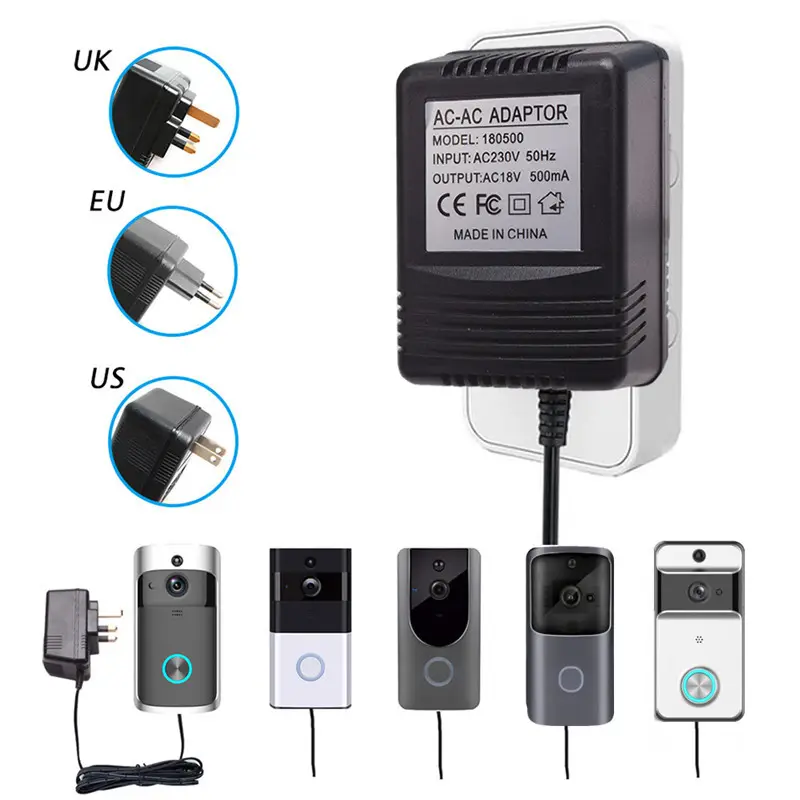 Voor Wifi Draadloze Video Deurbel Camera Power Adapter Us Uk Eu Plug 18V Ac Transformator Lader Ip Video Intercom ring 110V-240V