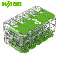 Conectores de Empalme WAGO 221-430, Serie Verde, 4 mm, 10 Conductores, Carcasa Transparente para Todo Tipo de Conductores, 450V 4kV 32A