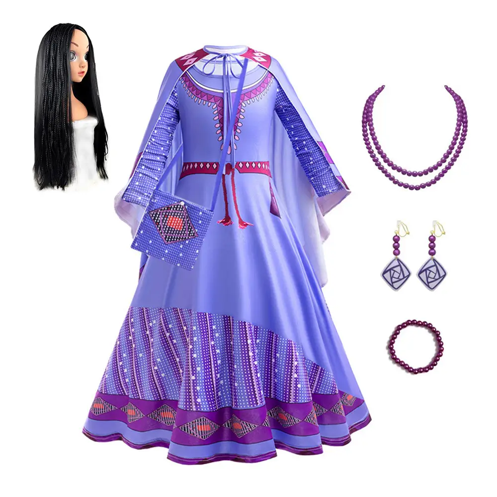 Movie Girls Princess Dress Purple Asha Costume Birthday Party Halloween Carnival Cosplay Wish Asha Costume