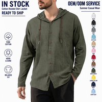 Chemise à capuche en coton pour homme, manches longues, boutonnée, unie, décontractée, printemps, automne, été, coupe classique, 13 couleurs, pour acheteurs en gros