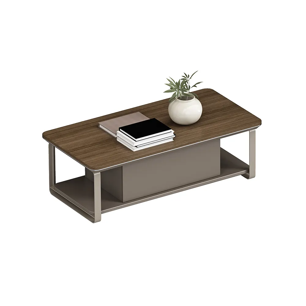 Mobilier moderne et luxueux pour bureau à domicile Table basse haut de gamme Table à thé en bois sur pied en métal