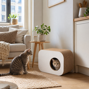 Lit pour chat minimaliste en carton, respirant, avec griffoir en papier, maison de jeu pour chaton d'intérieur, mobilier pour animaux de compagnie - Product Image 5