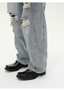 Fabricant de denim streetwear, jeans baggy droits sur mesure, style hip hop vintage, pantalons en denim déchirés - Product Image 6