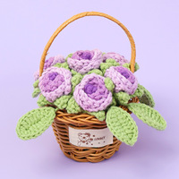 Promotion : Panier à fleurs en laine tricotée au crochet, motif roses dégradées, longue durée de vie, vente en gros, idéal pour les remises de diplômes