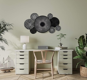 Set di 8 Cesti <span class=keywords><strong>da</strong></span> <span class=keywords><strong>Parete</strong></span> Artigianali BOHO, Decorazione Scandinava in Rattan, Regalo per la Casa, Cesti Intrecciati in Seagrass Nero - Product Image 3