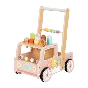 Camion de crème glacée en bois bébé marchette activité Cube tirer et pousser chariot bébé apprentissage enfants sensoriel avec roue - Product Image 1