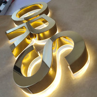 Enseigne lumineuse LED personnalisée en lettres 3D pour devanture de magasin, lettres en relief dorées, signalétique de magasin, lettres rétroéclairées en métal miroir pour entreprises