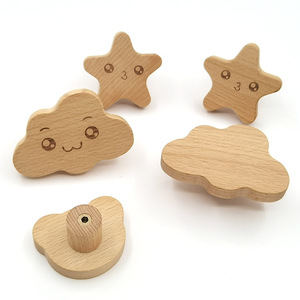 Beech <strong>Wood</strong> Star Knob Solid <strong>Wood</strong> Baby Room Drawer Handle with Laser <strong>Smile</strong> Face - Product Image 3