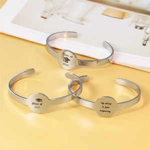 New Design Graduation Gift Friendship Bracelet Stainless Steel <b>Engraved</b> Open Cuff Bracelet <b>Bangles</b> - Product Image 2