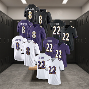 Maillot de football américain brodé pour enfants 8 Lamar Jackson 22 Derrick Henry, séchage rapide, 100 % polyester, logo avant/arrière - Product Image 3
