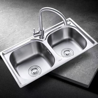 Évier double de comptoir en acier inoxydable brossé épaissi, fait main, moderne et de qualité supérieure |   Évier de cuisine intégré pour le lavage de la vaisselle