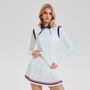 Abbigliamento da <span class=keywords><strong>Tennis</strong></span> Sportivo con Colletto a Risvolto e Mezza Cerniera, <span class=keywords><strong>Magliette</strong></span> a Maniche Lunghe da Donna per Yoga e Golf con Fiocco - Product Image 3