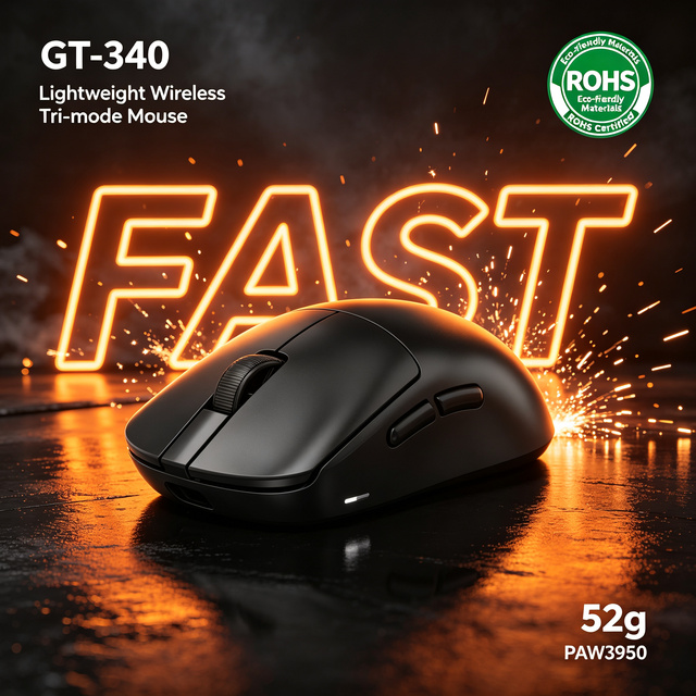 0 PAW3950 Wireless Gaming Mouse 8K Polling Rate Ultralight 52g Tri Mode RGB