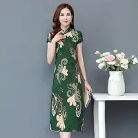 Vestido de verano de talla grande para mujer, nuevo estilo, estilo chino, retro, cheongsam largo, ajustado, AG1819